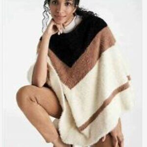 New Ann Taylor Soft Fuzzy Cream Brown Black Poncho Cream Brown Black XS / S NWT